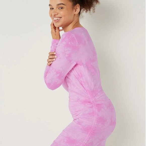 Victoria's Secret PINK Solid Bodycon Cinched Dress, Tie Dye Pink, NWT, Sz L - Picture 3 of 8